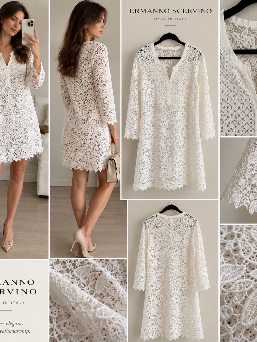 Ermanno Scervino Ivory Floral Lace Mini Dress